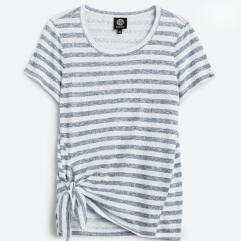 Bobeau Gray & White Striped Women's Short Sleeve Knit Top W/Side Tie Design XS
